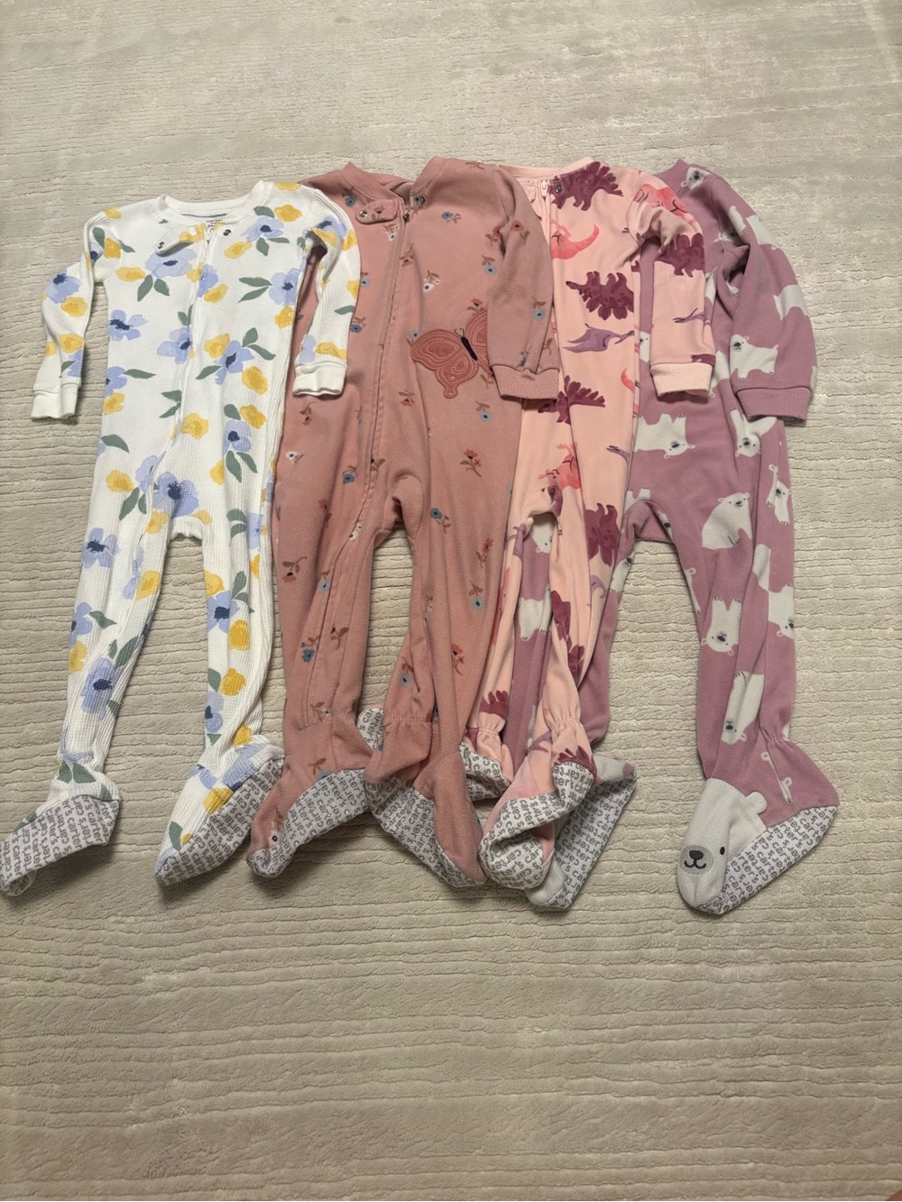 Baby Girls' Footed One-Piece Sleepers - Pink Floral & Animal Prints 2t